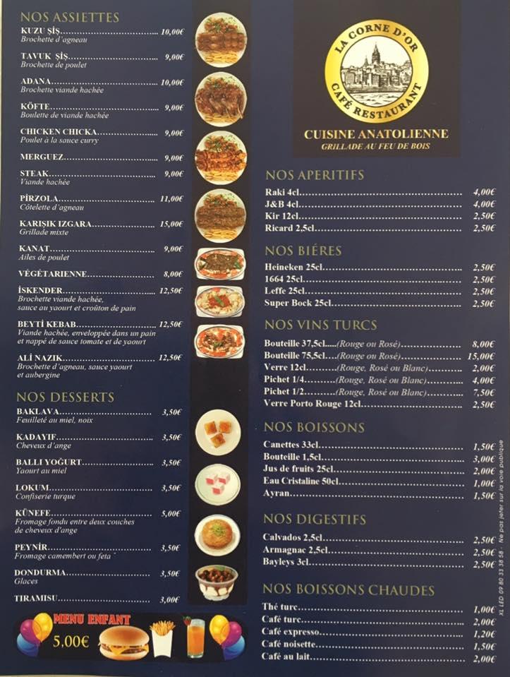 Carta del restaurante La Corne d'Or, Sevran