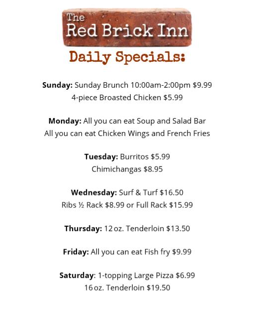 Menu at The Brick pizzeria, Niagara, 973 Main St