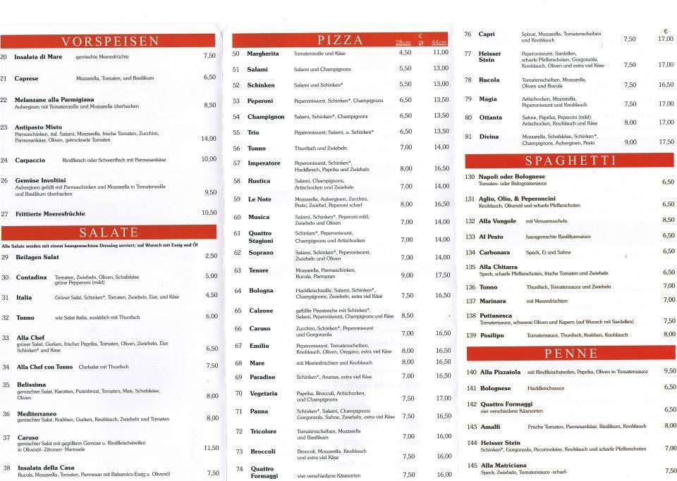 Menu at Pizzeria Caruso Reil