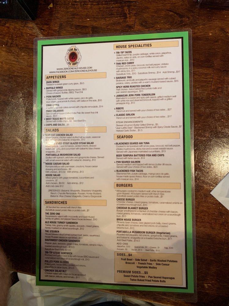 Menu at Zero One Brewing Company pub & bar, San Angelo