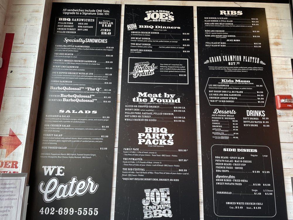 Menu at Oklahoma Joe’s BBQ, Omaha