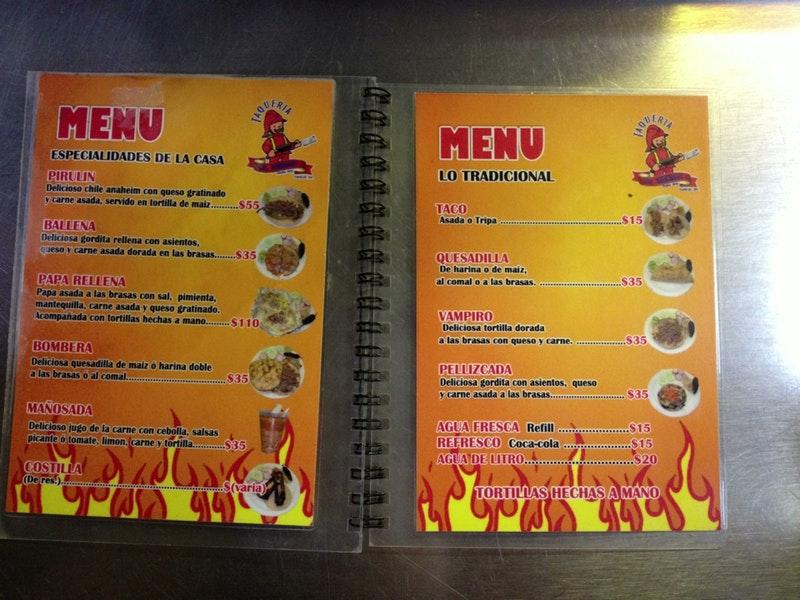 Menu at Tacos "Los bomberos", Culiacán