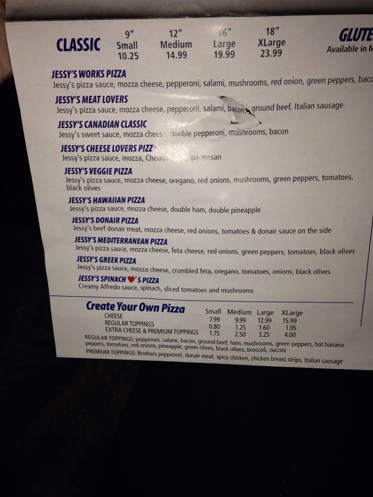 Menu at Jessy's Pizza pizzeria, Windsor