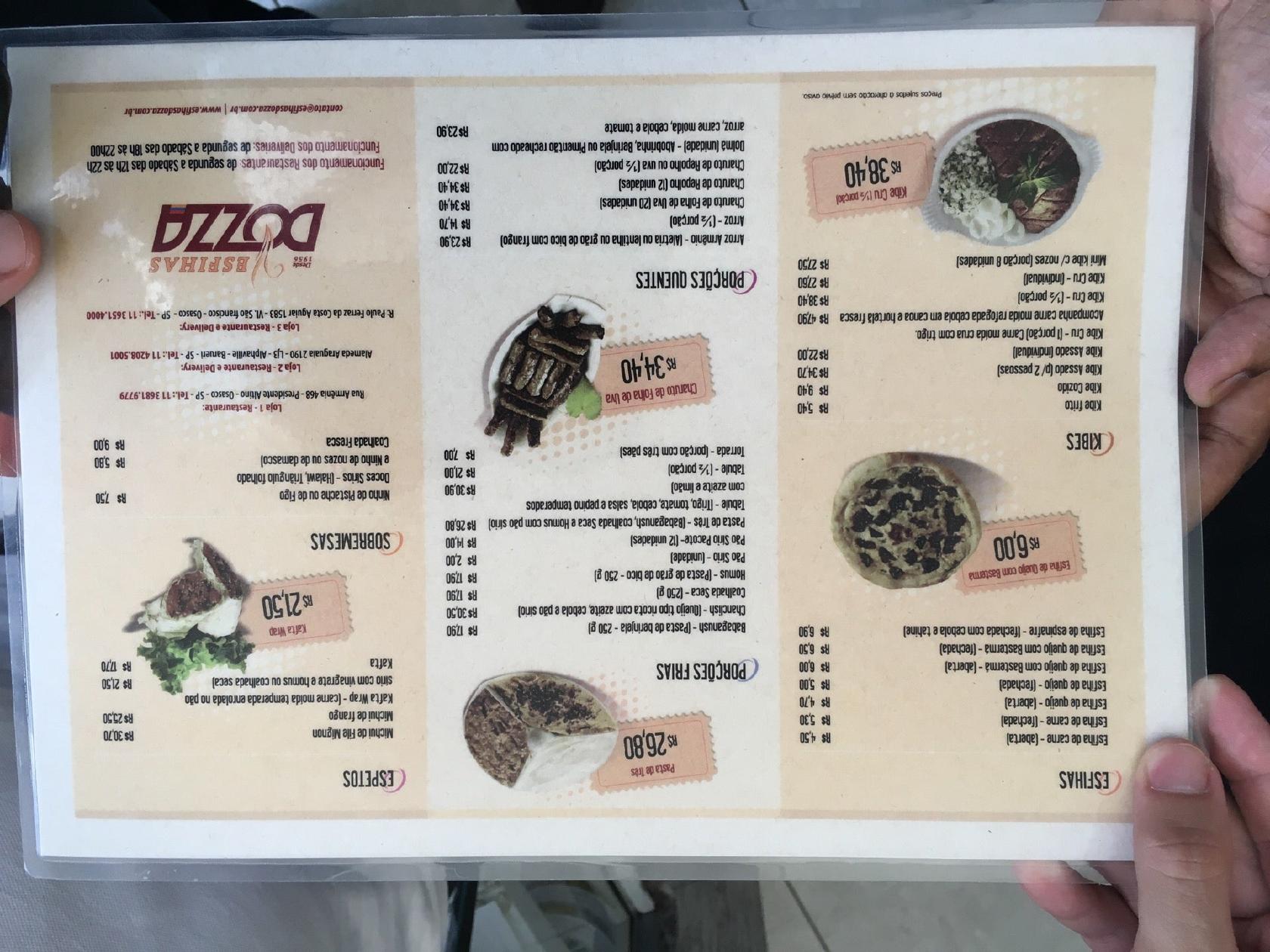Esfihas Dozza Alphaville cardápio