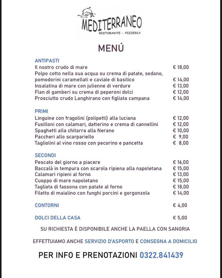 Menu at Ristorante pizzeria Mediterraneo, Borgomanero