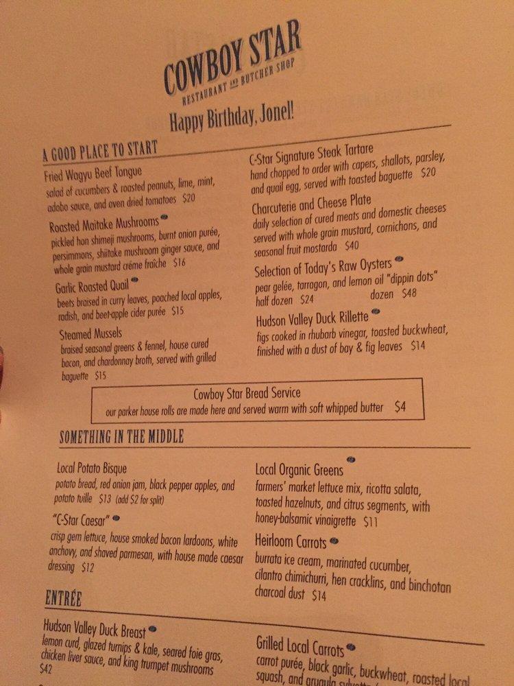 Menu at Cowboy Star Restaurant and Butcher Shop, San Diego