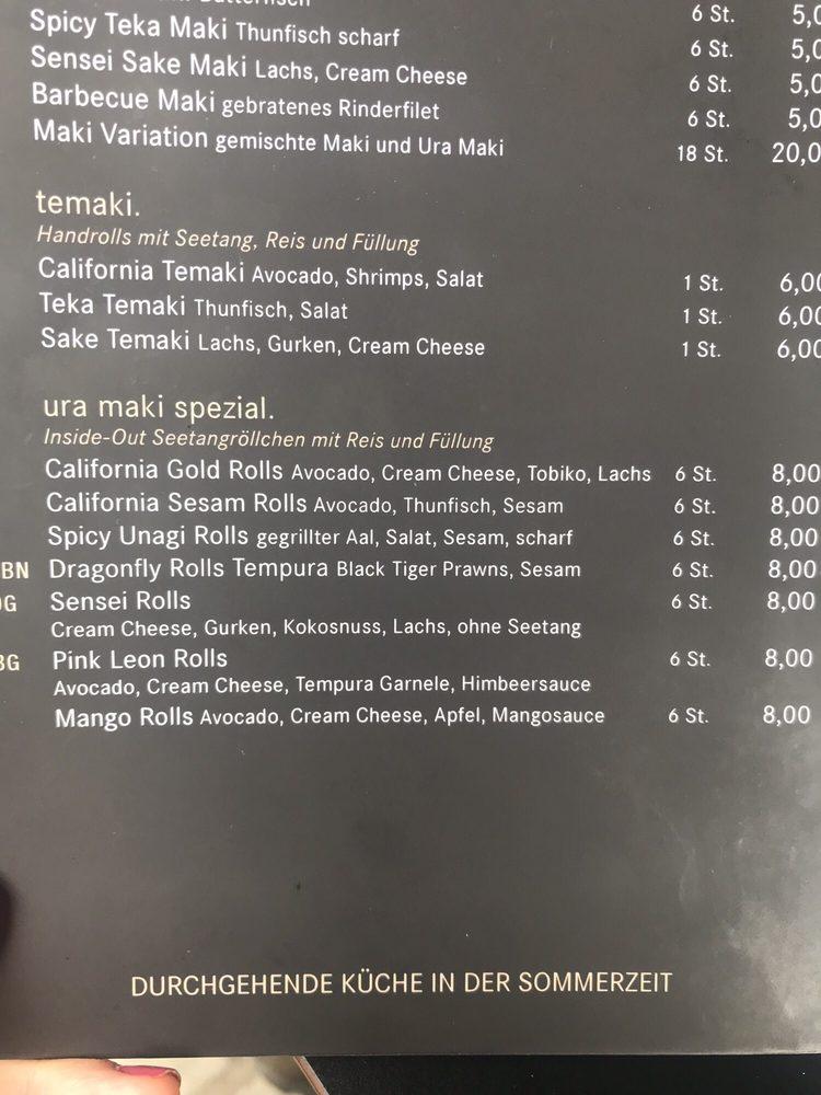 Speisekarte von Sensei Sushi Bar, Innsbruck
