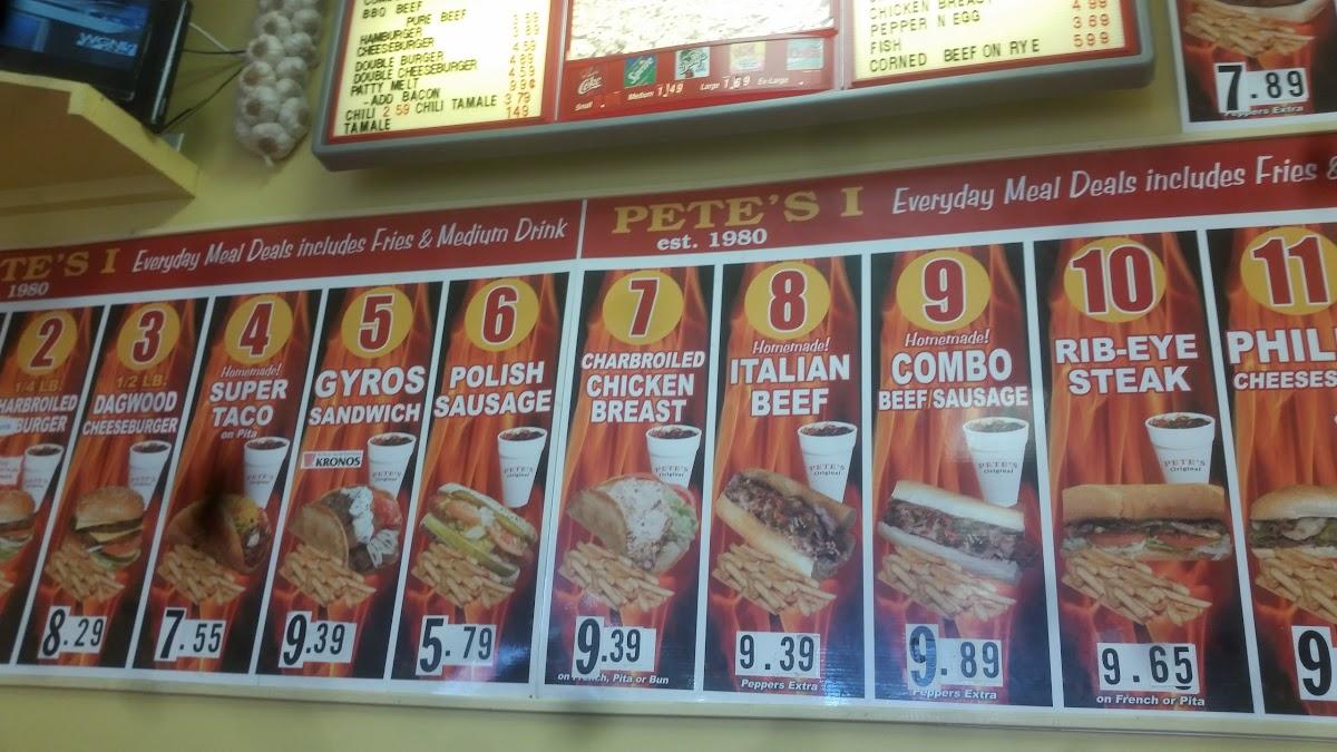 Menu at Pete's Red Hots restaurant, Oak Park, Roosevelt Rd