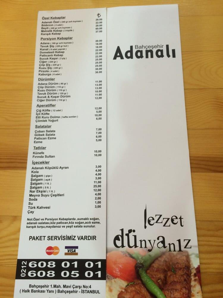 menu at bahcesehir coffee istanbul