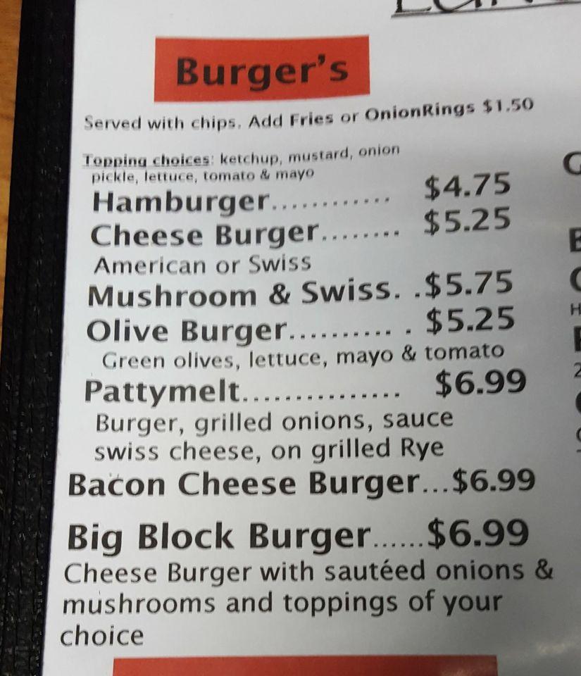 Menu at Cozy Kitchen restaurant, Corunna
