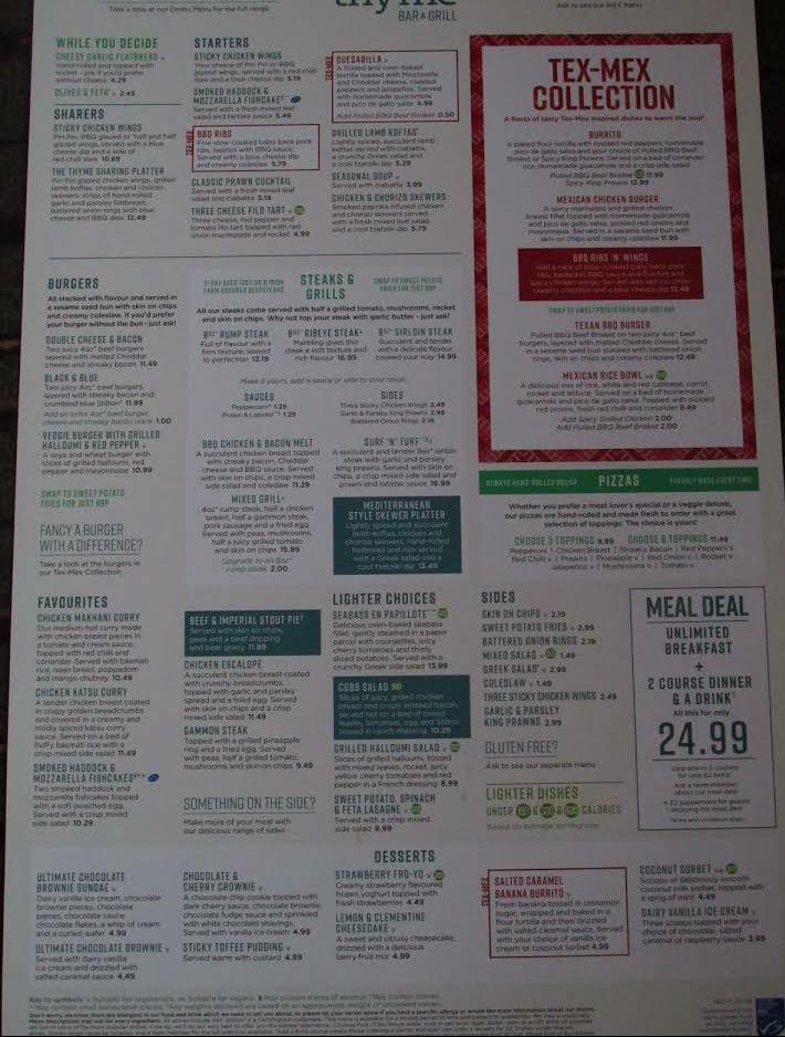 Menu at The Thyme Restaurant, Inverness, 18 Millburn Rd