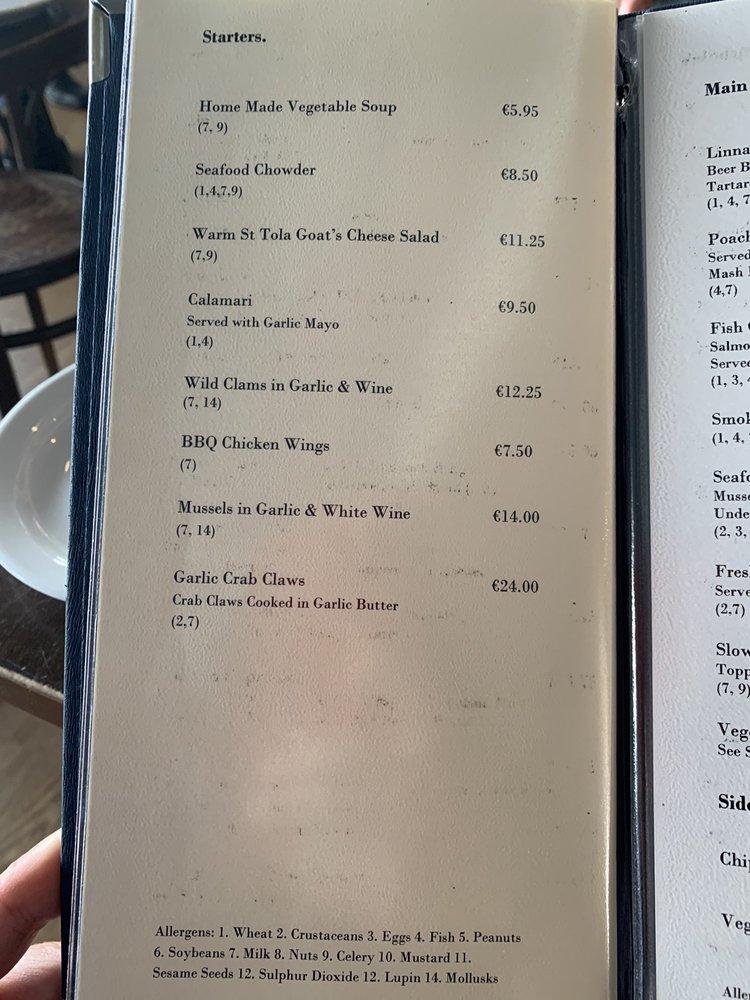Menu at Linnane's Lobster Bar, New Quay, The Burren