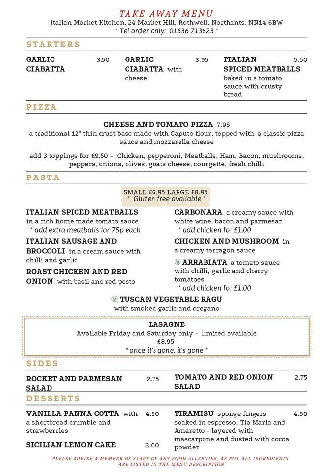 Menu at Italian Market Kitchen fast food, Rothwell