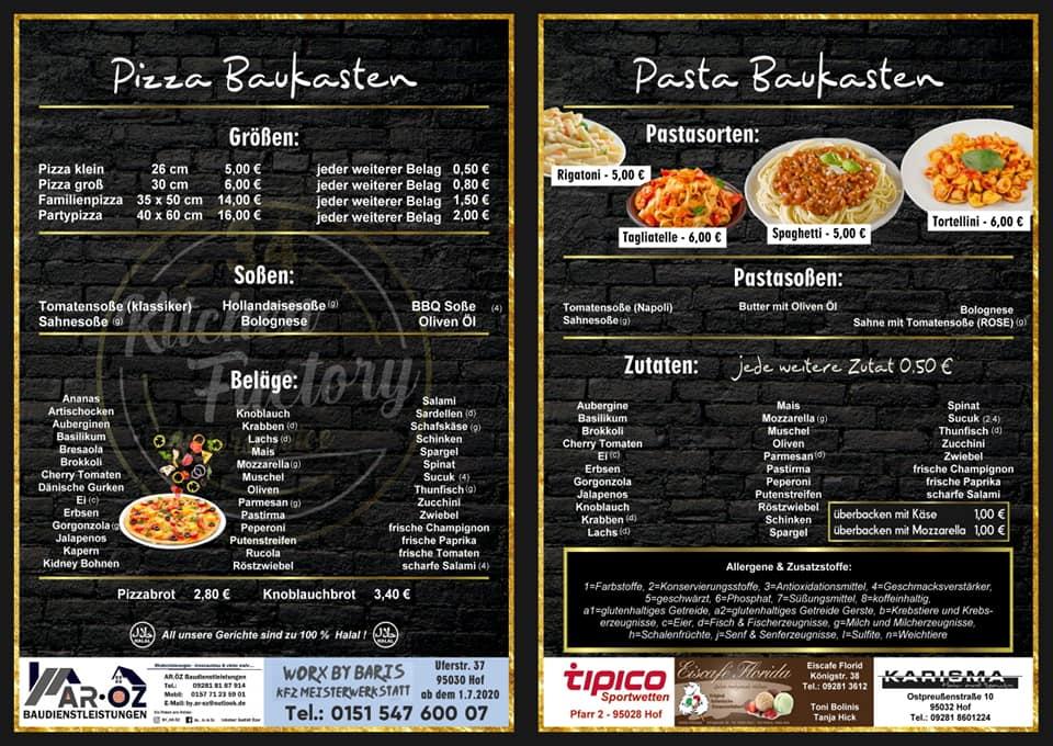 Speisekarte von Kitchen Factory pizza, Hof, Königsstrasse 35