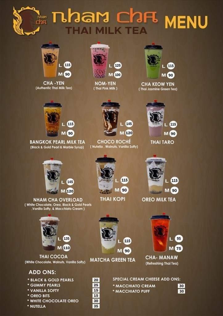 Menu at Nham Cha Thai Milk Tea BF Resort Las Pinas cafe, Las Pinas