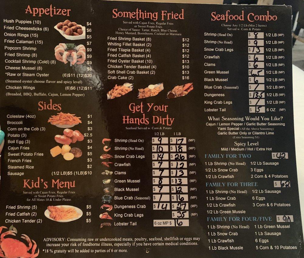 Menu at Yami crab seafood & bar, Warner Robins