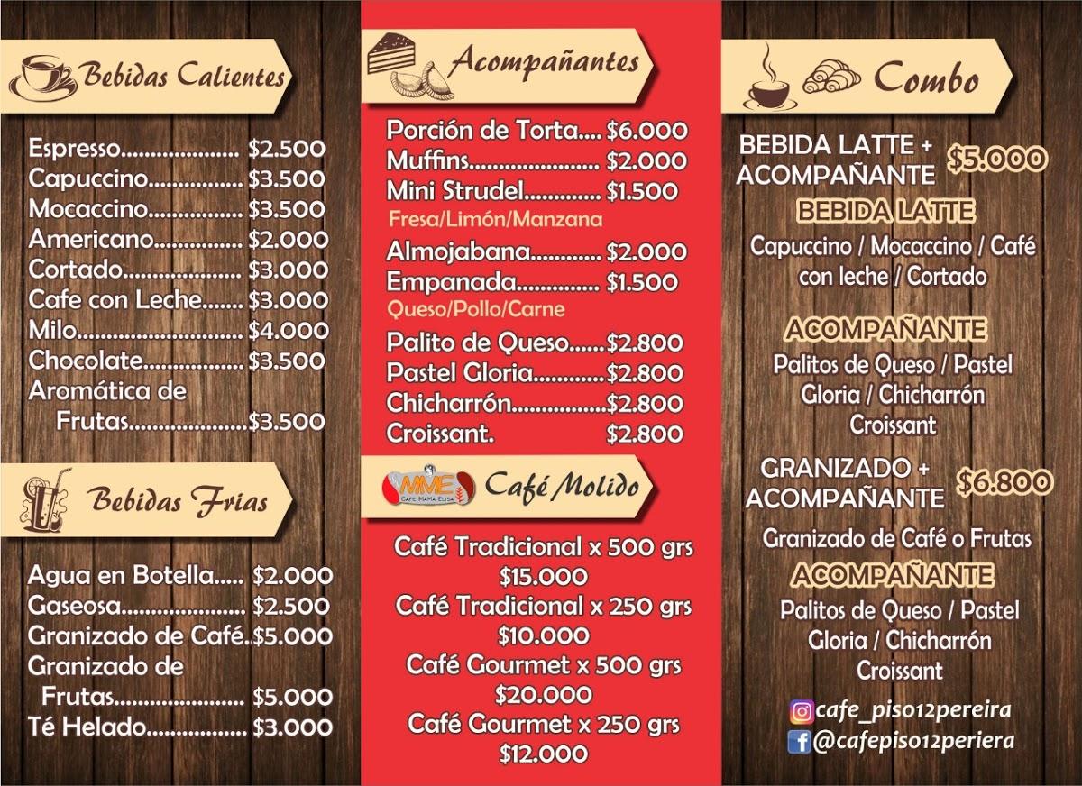 Menu at Café Piso 12 Pereira, Pereira