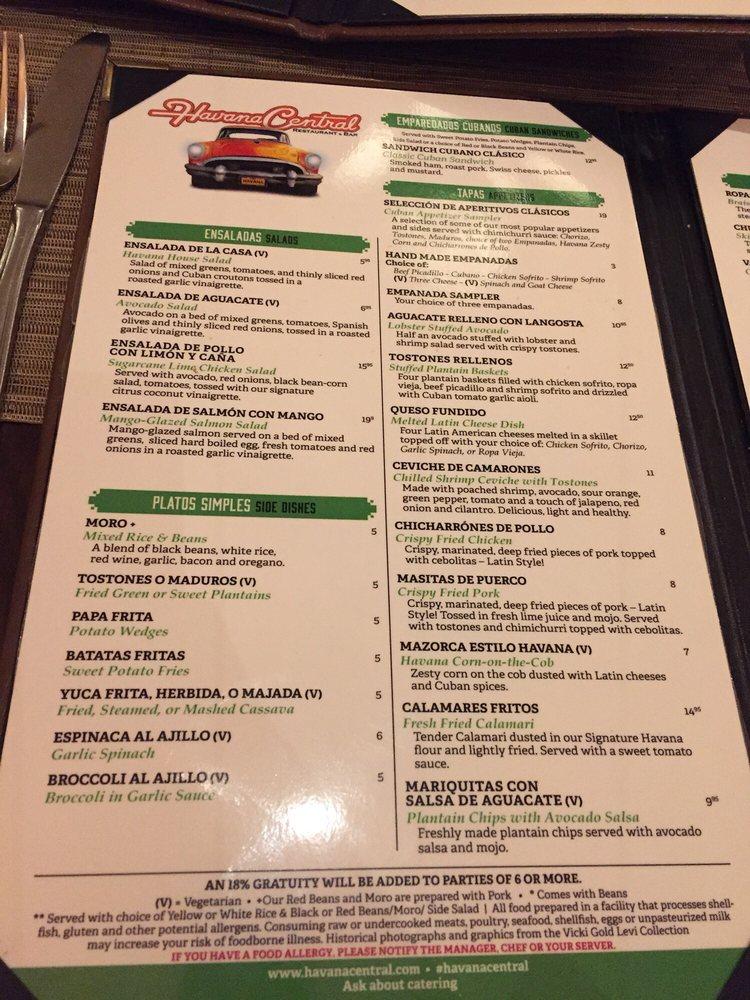 Menu at Havana Central Menlo Park Mall restaurant, Edison