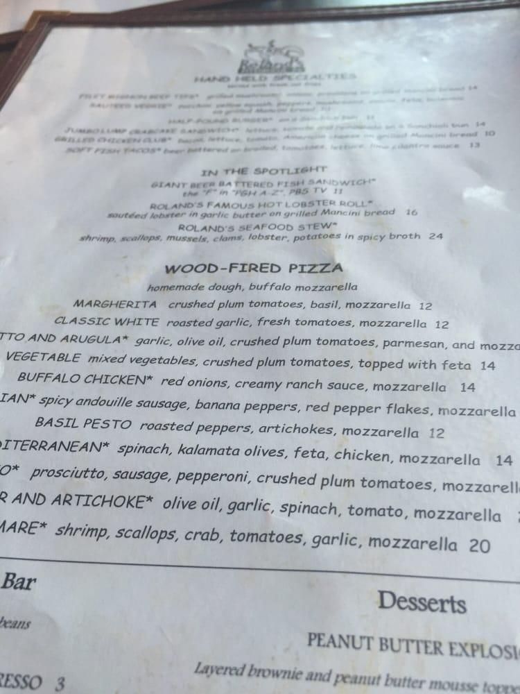Menu at Roland's Seafood Grill restaurant, Pittsburgh