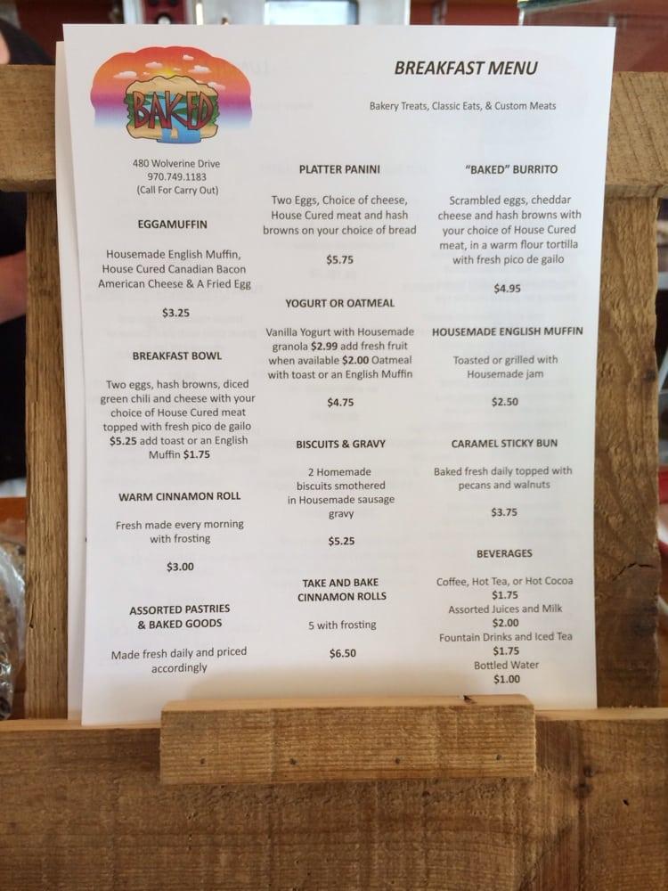 Menu at Baked cafe, Bayfield