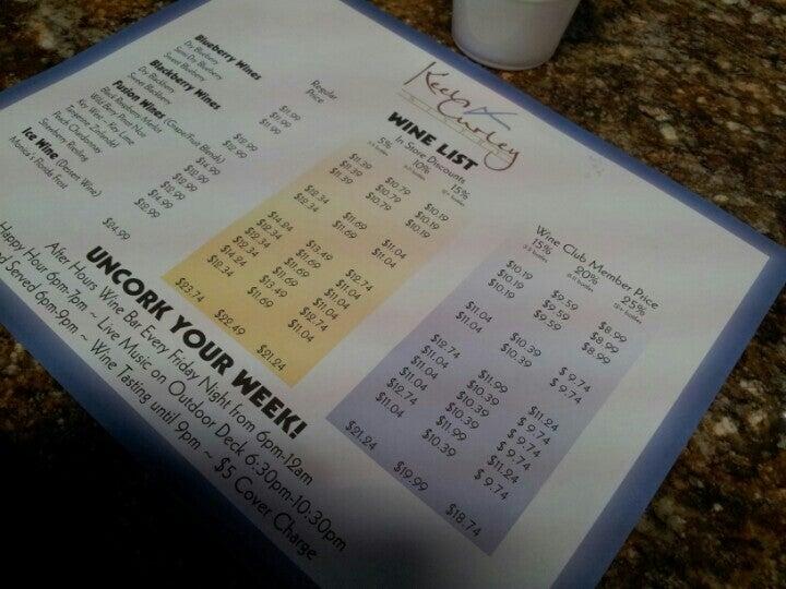 Menu at Keel and Curley Winery restaurant, Plant City