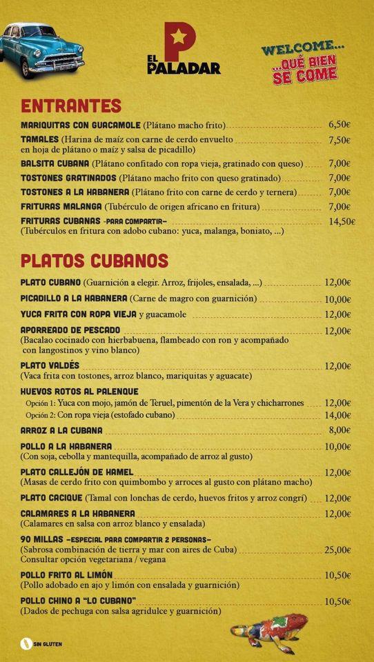 Carta Del Restaurante El Paladar Zaragoza C Pilar Lorengar