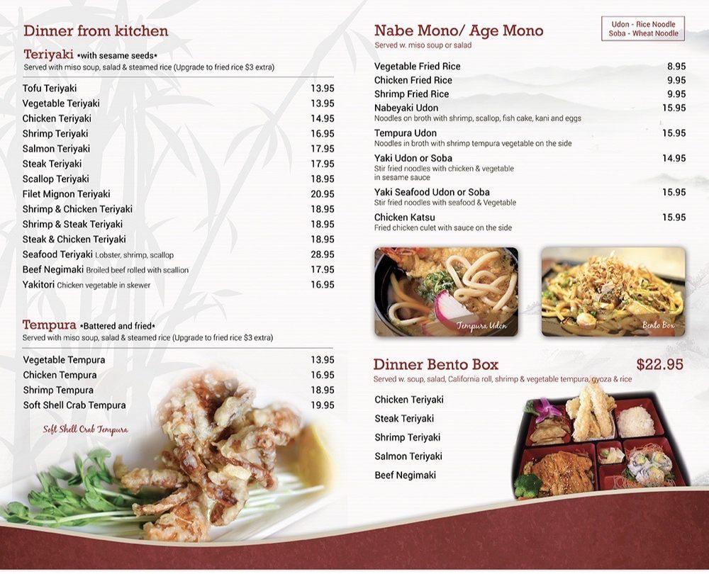 Menu at Mt Fuji sushi restaurant, Cooperstown