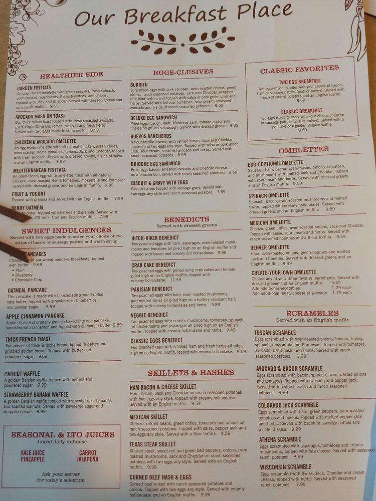 Menu at Our Breakfast Place restaurant, Waco