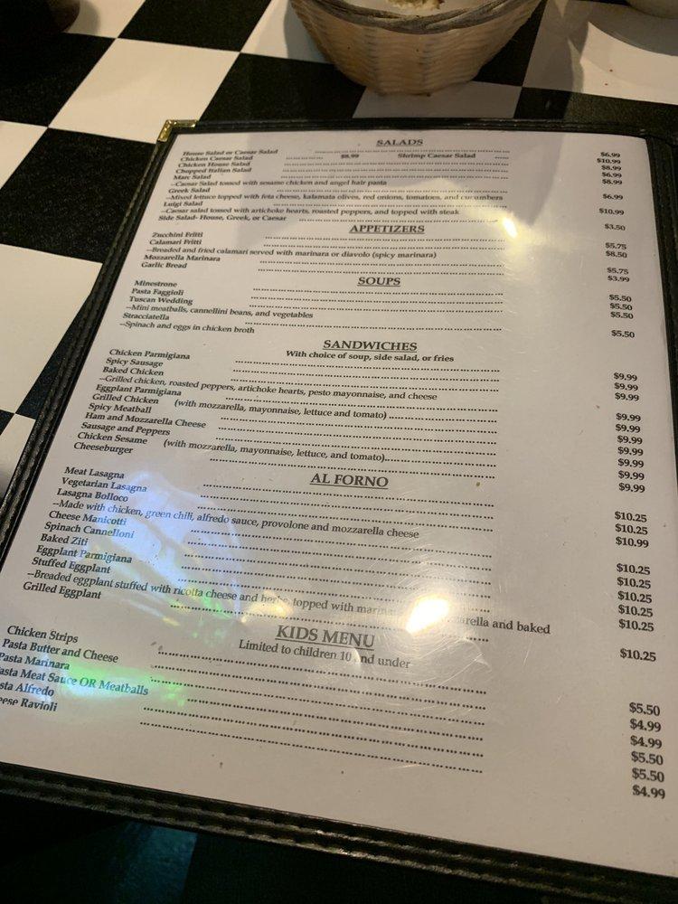Menu at Piccolino restaurant, Artesia