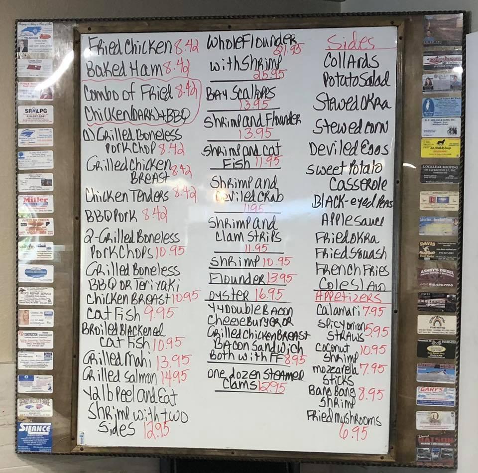 Menu at Riverview Cafe, Sneads Ferry