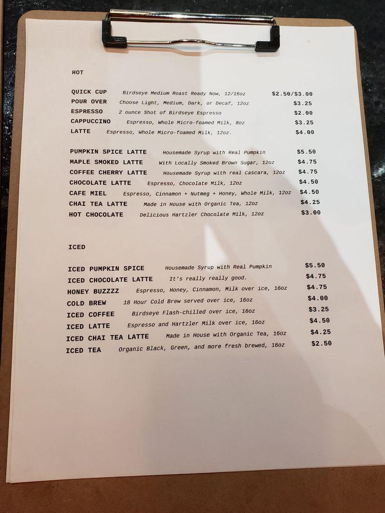 Menu at Heartwood Coffee Roasters restaurant, Chagrin Falls