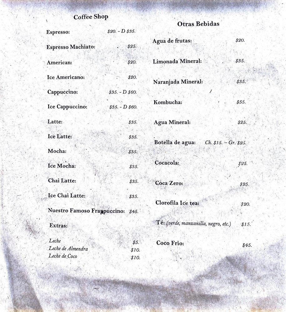 Menu at Spirulina restaurant, Puerto Escondido