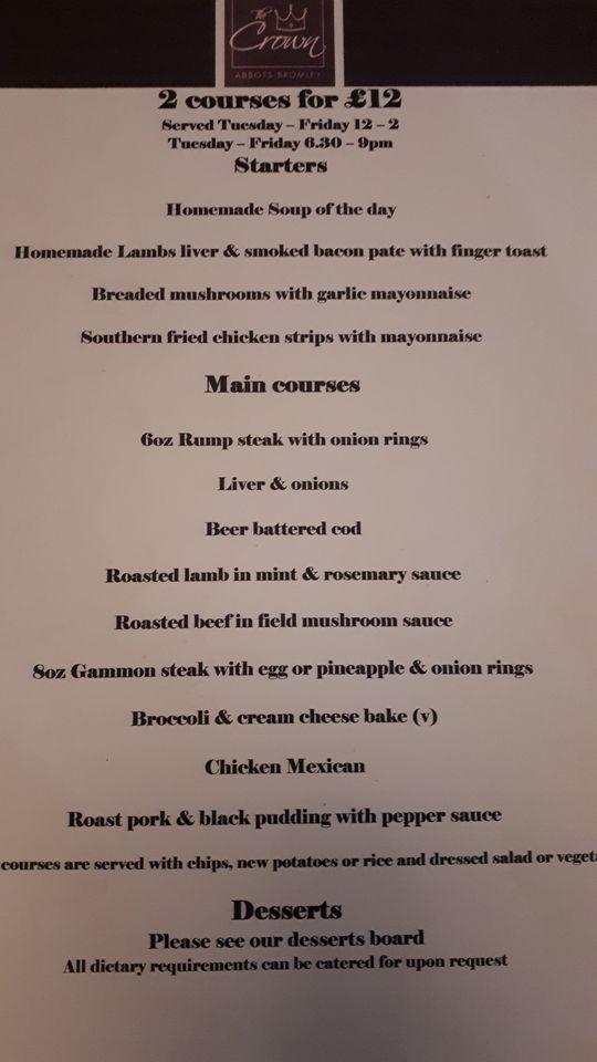Menu at The Crown Abbots Bromley pub & bar, Abbots Bromley