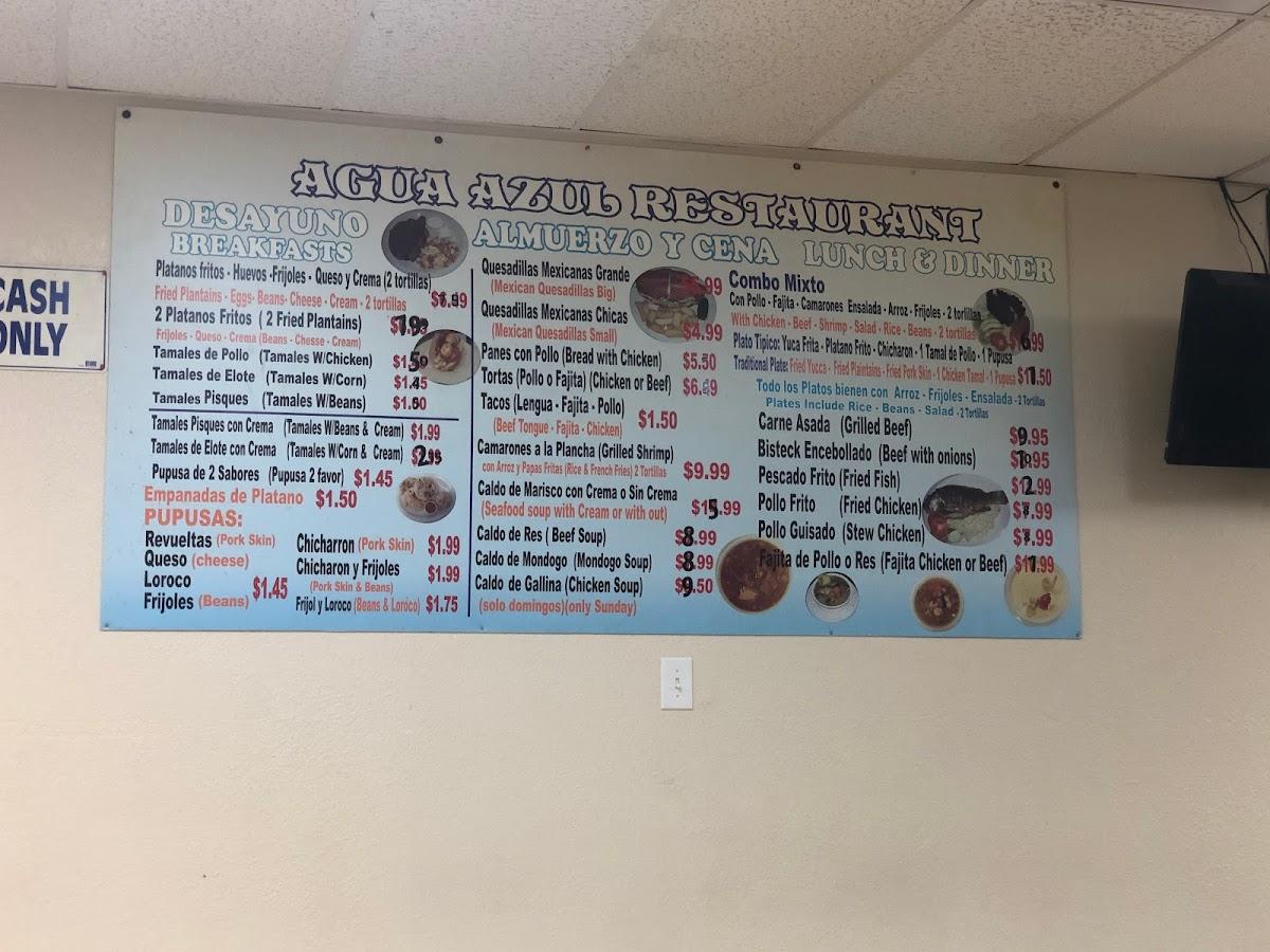 Menu at Agua Azul Restaurant, Irving