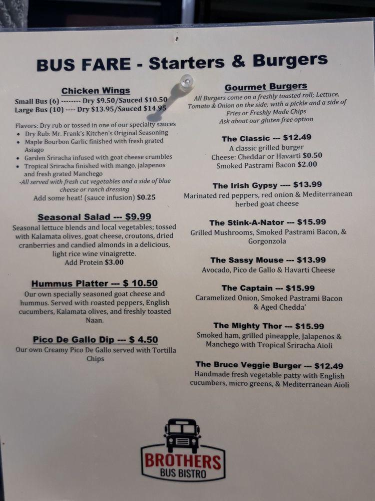 Carta del restaurante Brothers Bus Bistro, Bellingham, 104 E Maple St 101