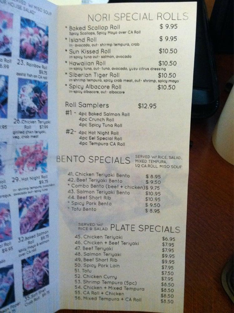 Menu at Nori Japanese Grill Thousand Oaks restaurant, Thousand Oaks