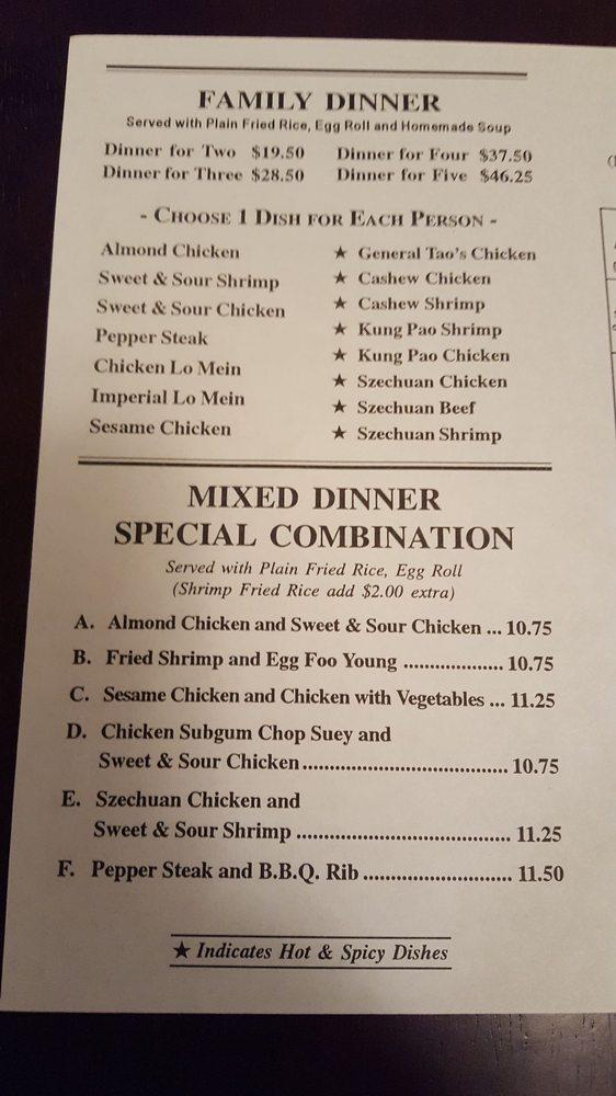 Menu at Wing's Gardens restaurant, Oak Park