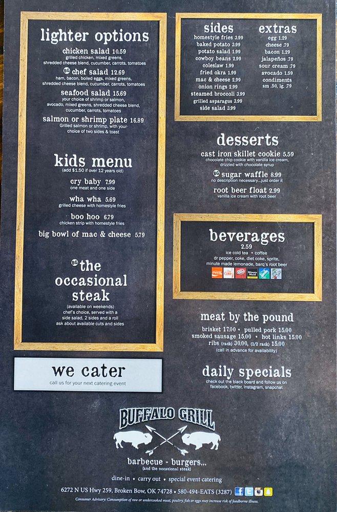 Menu at Buffalo Grill, LLC Hochatown BBQ, Broken Bow