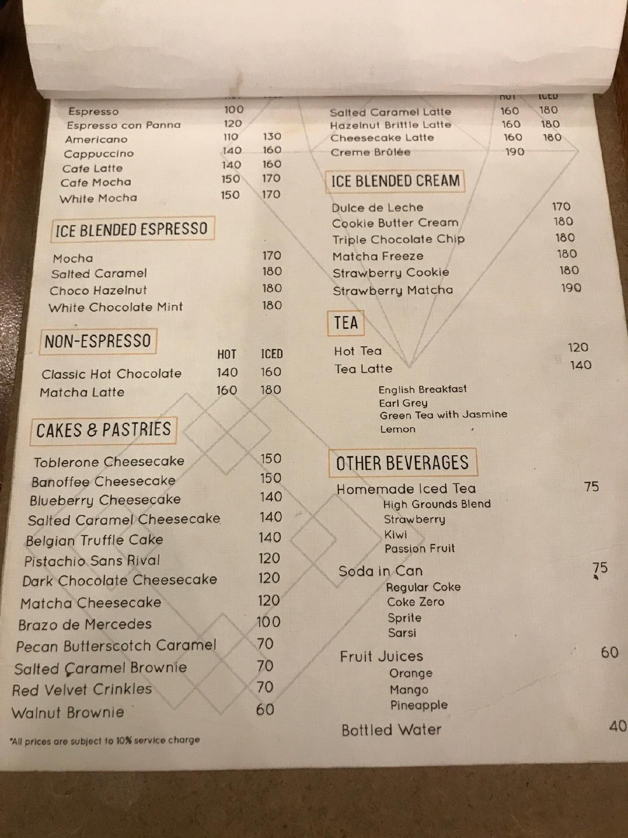 Menu at High Grounds Café cafe, Quezon City