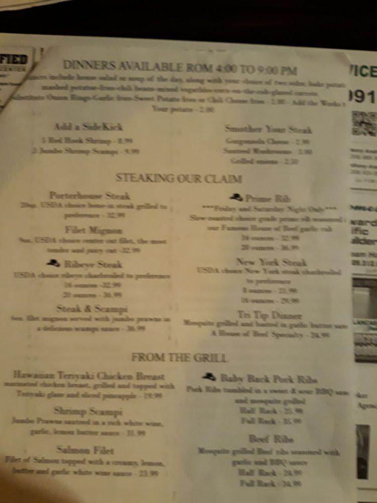 Menu at House of Beef steakhouse, Oakdale