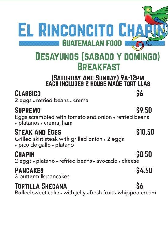 Menu at El Rinconcito Chapin restaurant, Cleveland, Broadview Rd