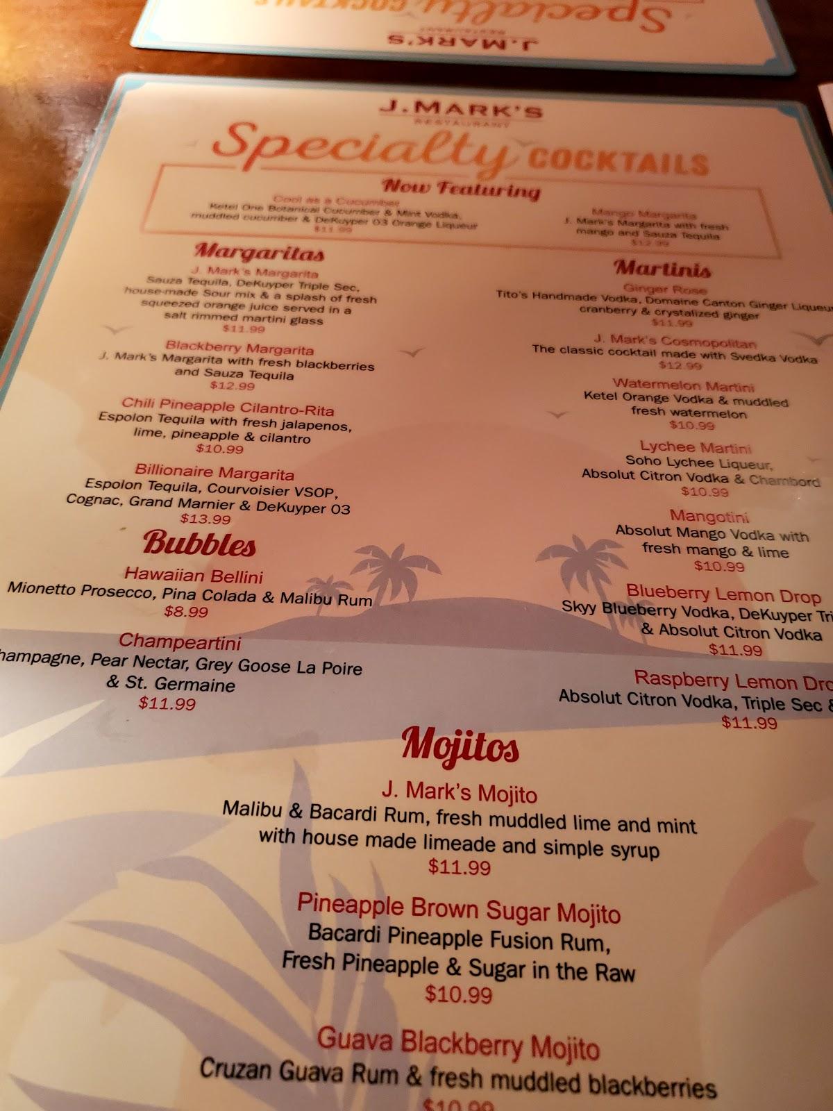 Menu at J. Mark's Restaurant, Pompano Beach, NE 23rd St