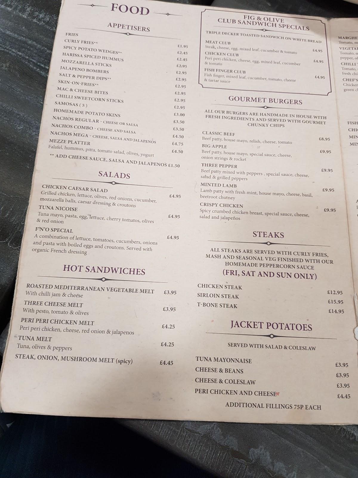 Menu At The Fig The Olive Restaurant Blackburn