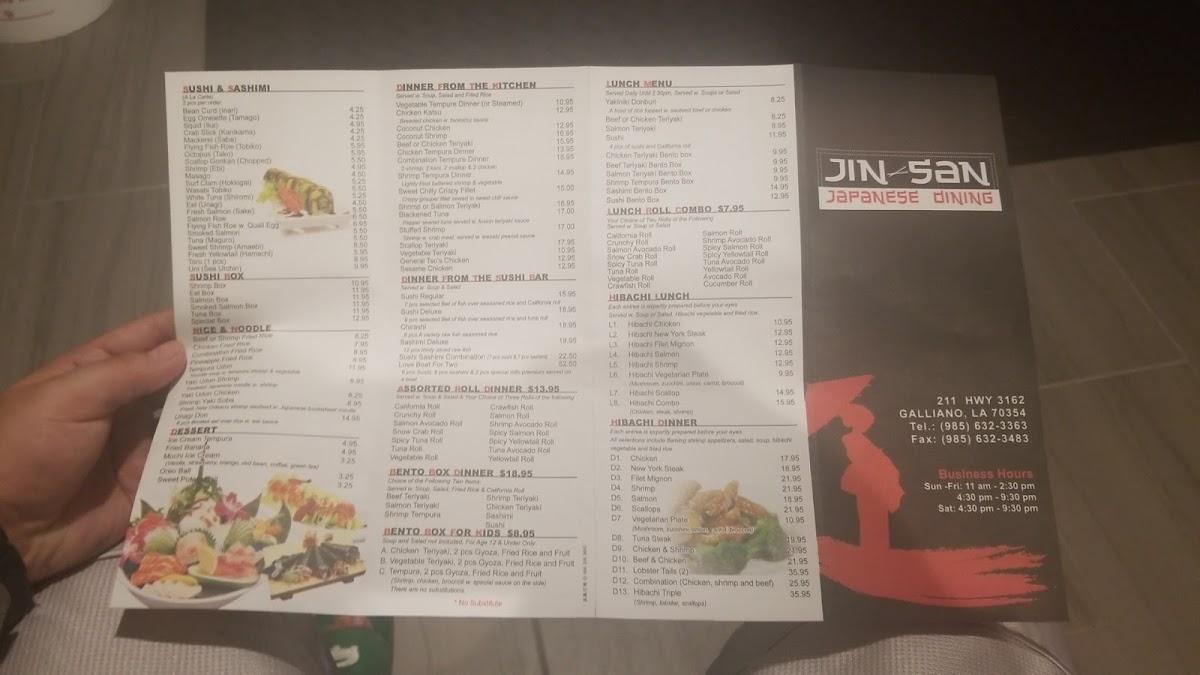 Carta Del Restaurante Jinsan Sushi, Galliano