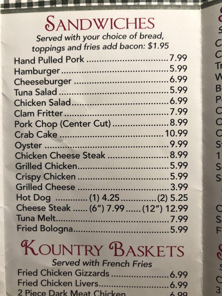 Kendall S Kountry Kitchen Menu With Prices