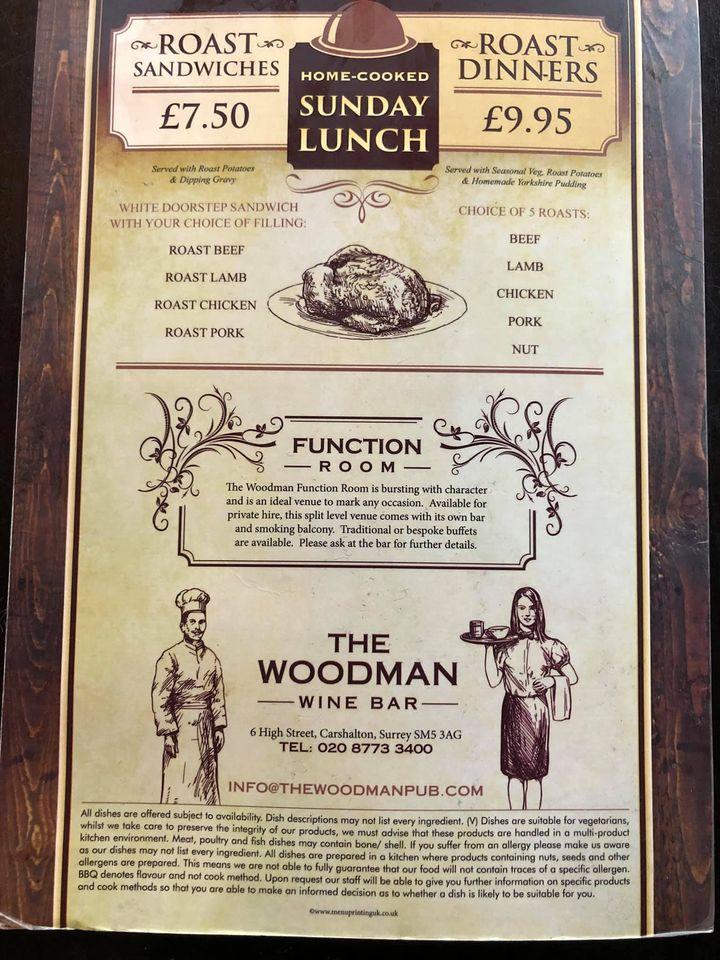 Menu at The Woodman pub & bar, Carshalton, 6 High St