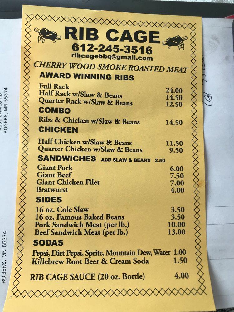 Menu at Vic's Rib Cage BBQ, Monticello