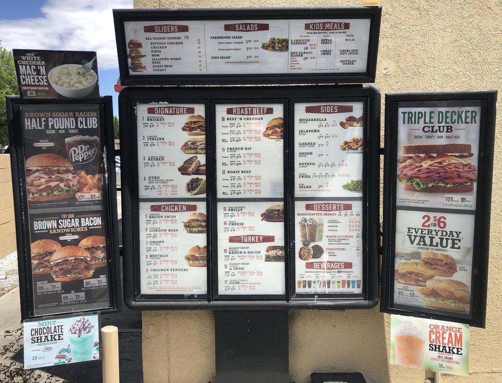 Menu at Arby's fast food, Sunnyvale