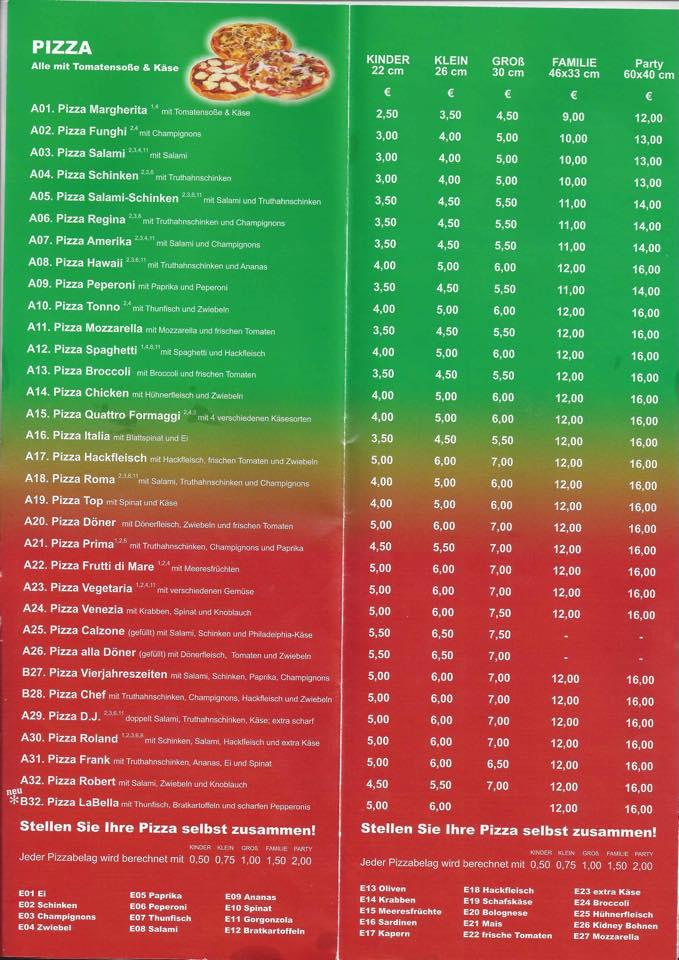 Speisekarte von La Bella Pizza Pasta & Co., Marienberg