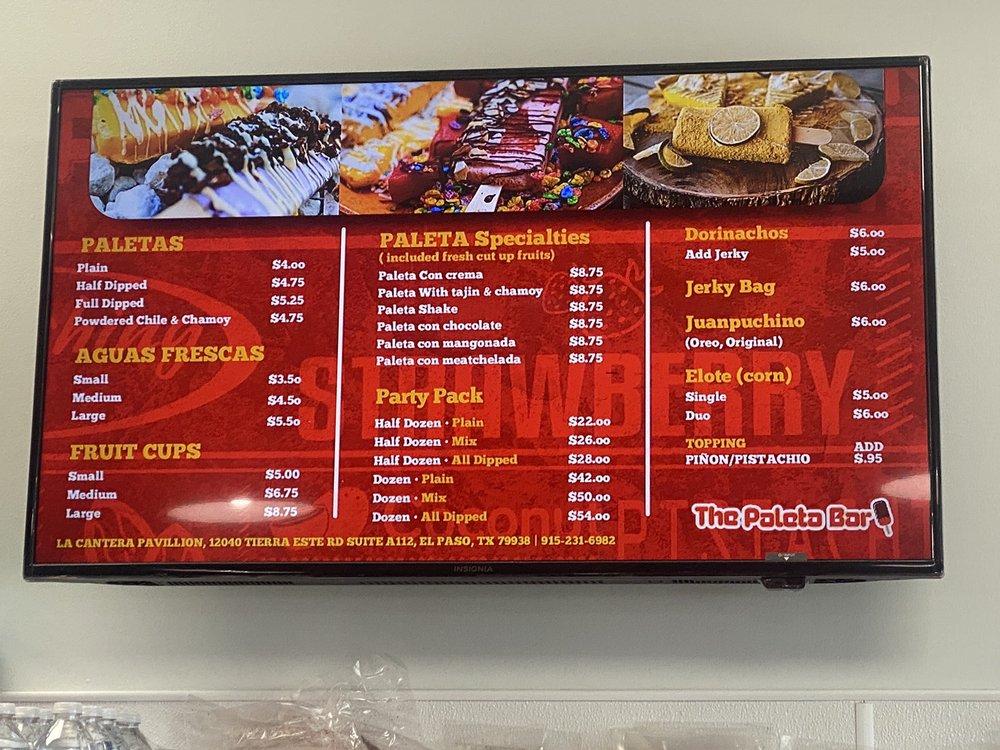 Carta de The paleta bar EP, El Paso